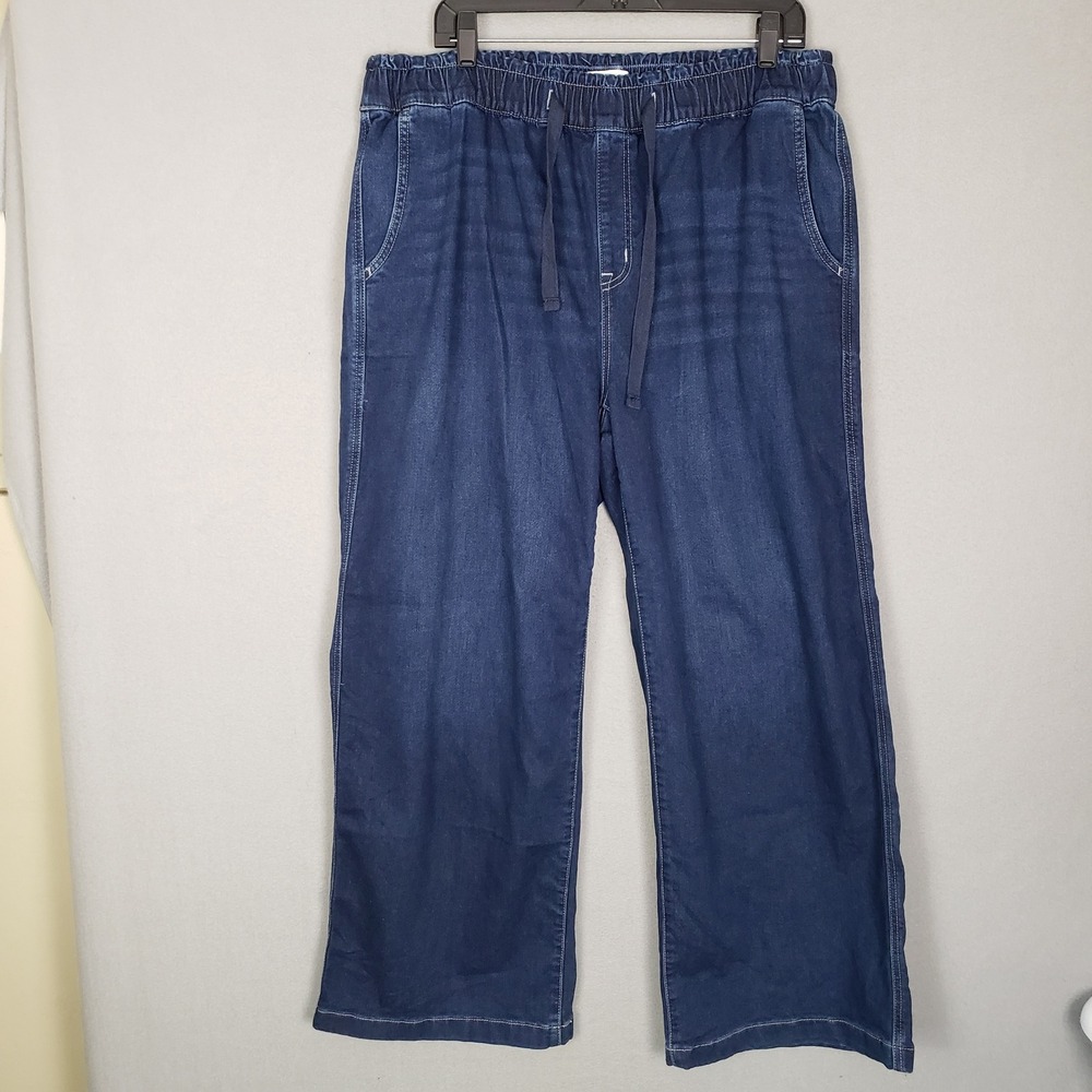 Lane Bryant High Rise Pull On Wide Leg Jeans Dark Wash Denim Relaxed Fit Size 14
